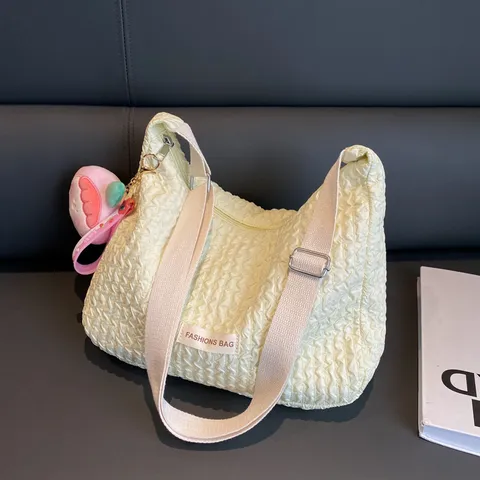Sac Bandoulière Plissé Décontracté pour Femmes Style Coréen Tissu Doux Sac Épaule Dumpling Couleur Macaron Sac Cabas