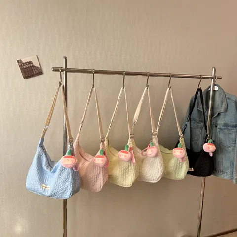 Sac Bandoulière Plissé Décontracté pour Femmes Style Coréen Tissu Doux Sac Épaule Dumpling Couleur Macaron Sac Cabas