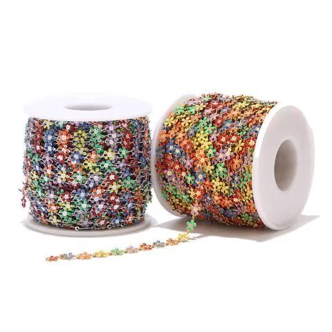 Stainless Steel Enamel Mixed Color Small Flower Chain DIY Handmade Bracelet Jewelry Accessories Craft Supply Material