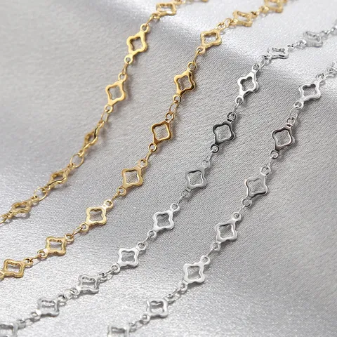 Stainless Steel Handmade Chain Hollow Clover Design Gold And Steel Color Women Bracelet Necklace Making Craft Accessories
