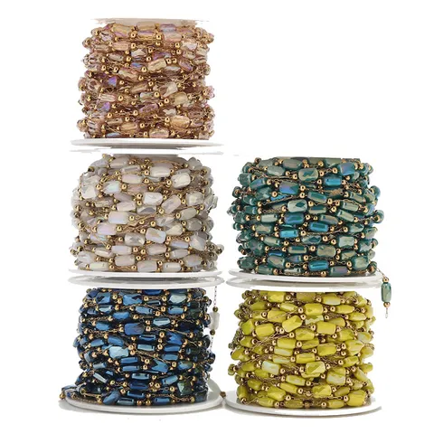Stainless Steel Crystal Beaded Chain DIY Jewelry Accessories Vacuum Electroplated Beaded Chains For Necklace Bracelet