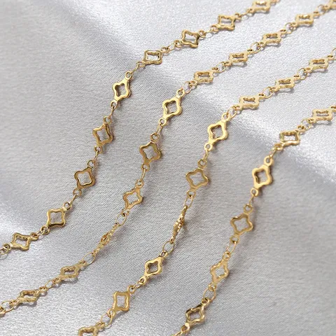 Stainless Steel Handmade Chain Hollow Clover Design Gold And Steel Color Women Bracelet Necklace Making Craft Accessories