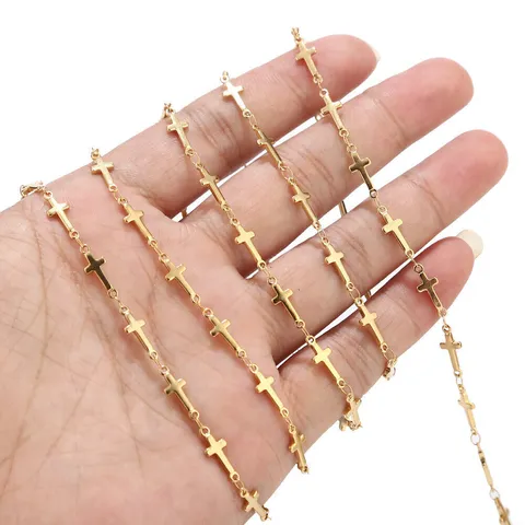 Stainless Steel Cross Chain 18K Gold Plated DIY Necklace Bracelet Making Accessories Gothic Punk Fashion Jewelry Chain