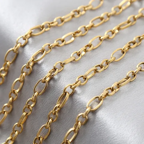 Stainless Steel Embossed Cross Chain Vacuum Plated Gold Steel Color DIY Jewelry Necklace Chain Accessories