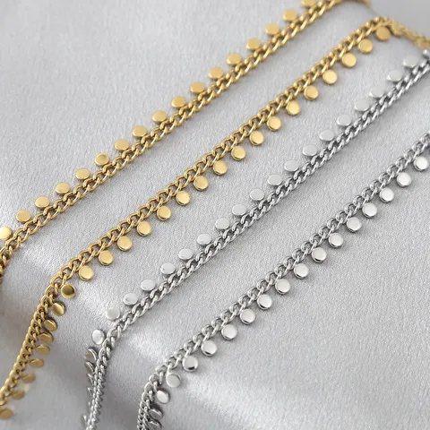 Stainless Steel Side Round Coin Pendant Chain DIY Jewelry Making Necklace Bracelet Metal Chain Accessories