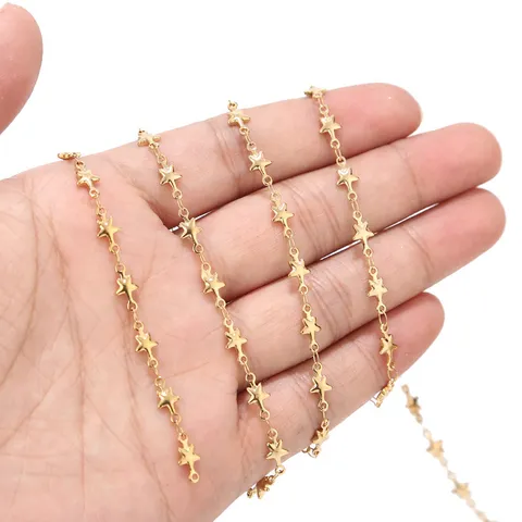 Stainless Steel Star Chain Gold Plated Pentagram DIY Chain Necklace Material Women Jewelry Making Components