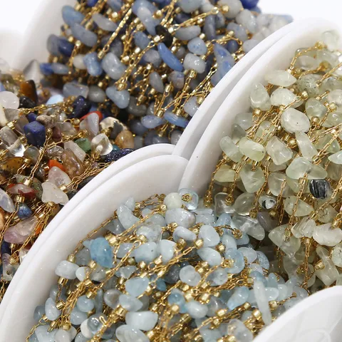Stainless Steel Gravel Chain Colorful Natural Stone Beaded Chain For Handmade DIY Necklace Jewelry Making Accessories Craft