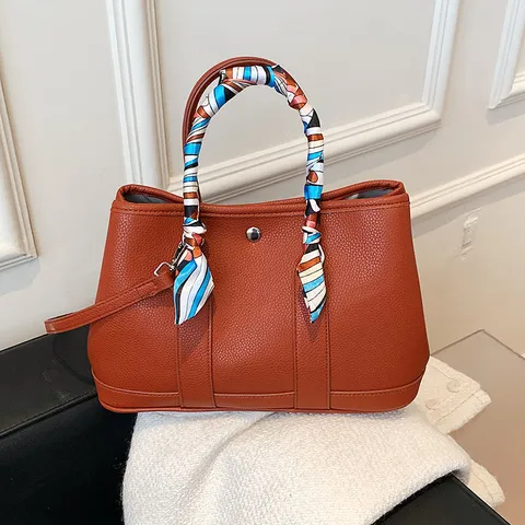 Grand Sac Cabas en Cuir PU pour Femmes Sac Bandoulière Décontracté avec Écharpe Sac à Main de Mode