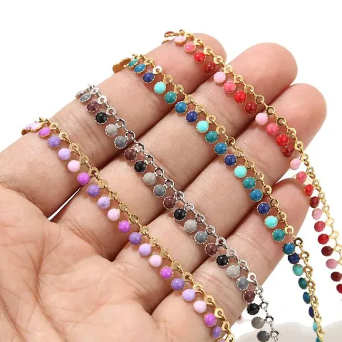 Stainless Steel Oil Drop Chain Gold Plated Colorful Bead DIY Jewelry Making Chain For Necklace Bracelet Anklet Craft