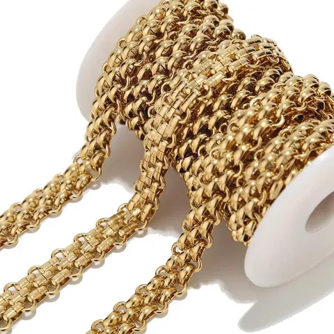 Stainless Steel Double Row Chain DIY Necklace Bracelet Bag Chain Gold Plated Fashion Jewelry Chain Accessory