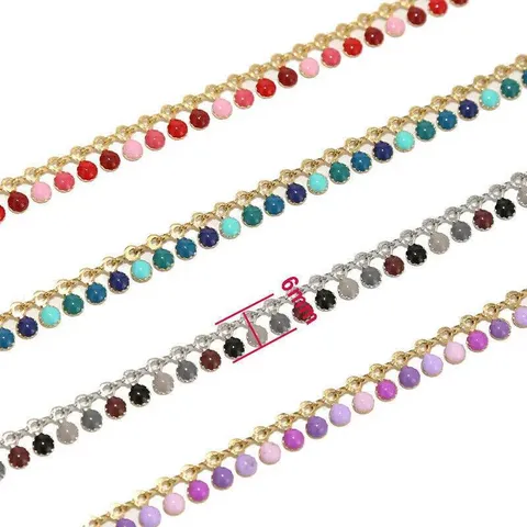 Stainless Steel Oil Drop Chain Gold Plated Colorful Bead DIY Jewelry Making Chain For Necklace Bracelet Anklet Craft