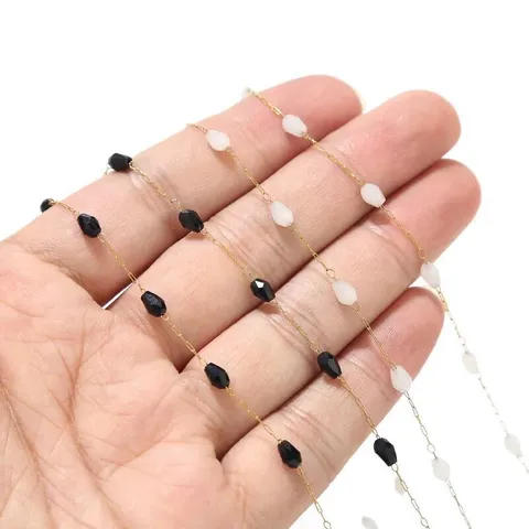 Stainless Steel Teardrop Bead Chain 18K Gold Plated Beaded Necklace Chain For DIY Jewelry Making Craft Accessories