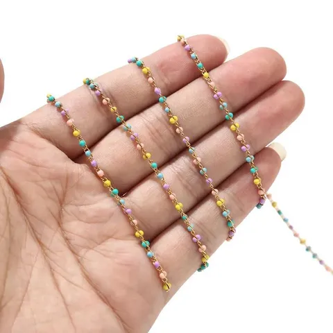 Stainless Steel Seed Bead Chain Colorful Beaded Chain For DIY Jewelry Making Necklace Bracelet Minimalist Women Accessories