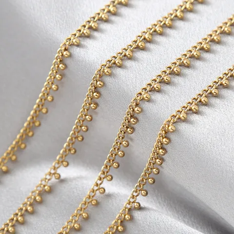 Minimalist Stainless Steel 18K Vacuum Gold Plated Side Bead Chain DIY Handmade Jewelry Chain Craft Accessories