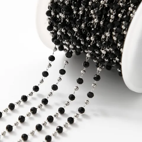 Stainless Steel Beaded Chain DIY Jewelry Making Artificial Pearl And Metal Beads Chain For Necklace Bracelet