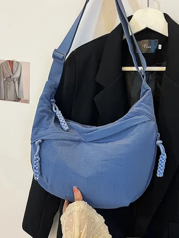 Sac Bandoulière Souple en Nylon pour Femmes Grande Capacité Sac à Épaule Casual de Ville Poches Multiples Sac Hobo Croissant