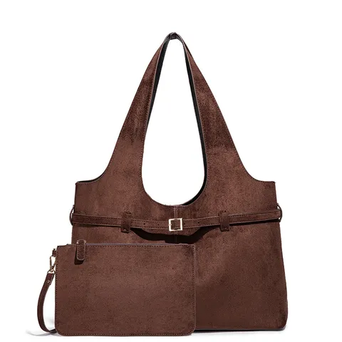 Bolso Tote de Cuero Sintético de Gran Capacidad para Mujer Estilo Europeo Bolso de Cubo Suave Bolso de Hombro Retro Minimalista con Bolsa