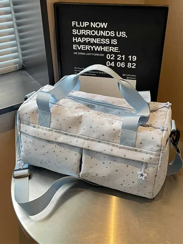 Borsa da Palestra Sportiva Grande Capacità con Scomparto Scarpe Indipendente Separazione Secco Umido Borsa da Viaggio per Donna Stampa Stella Luna Leggera Borsa per Yoga