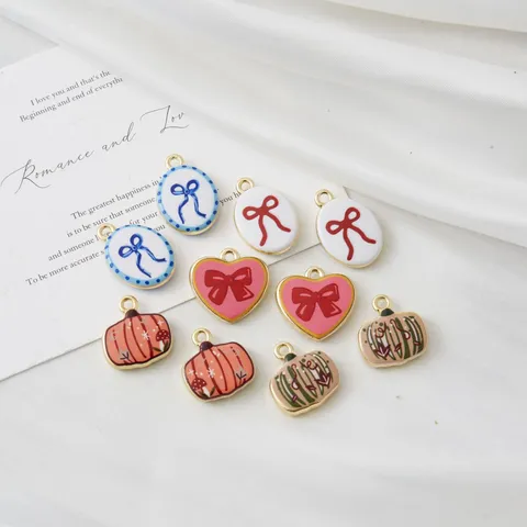 Zinc Alloy Bowknot Heart Pumpkin Pendants Double Sided Enamel Charms For DIY Necklace Bracelet Making Craft Findings Accessories