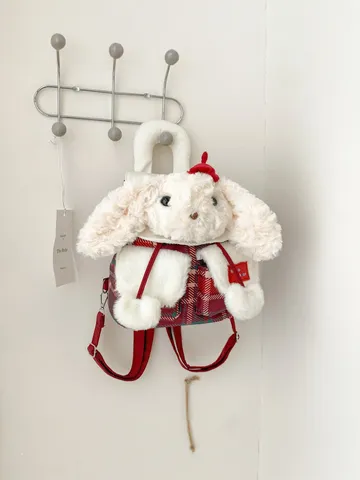 Sac à Dos Animal en Peluche de Style Japonais Ins pour Filles Kawaii Lapin Chien Patchwork Écossais Petit Cartable d'Étudiant Doux Mignon Sac à Dos pour Enfants