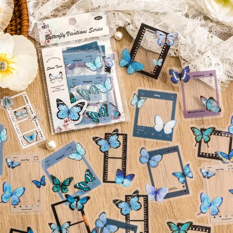 Retro Literarischer Schmetterling PET Collage Aufkleber Pack DIY Dekoratives Bilderrahmen Scrapbook Aufkleber Ästhetische Schreibwaren