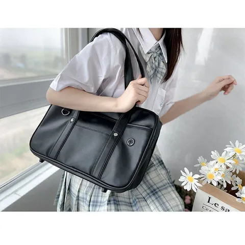 Bolso Tote de Cuero PU de Moda Bolso de Hombro Escolar de Uniforme JK Japonés Gran Bolso Casual