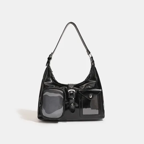 Mujer Itabag Cuero PU Bolso de Hombro Cruzado Lindo Lazo Ventana Transparente Bolso Casual Diario