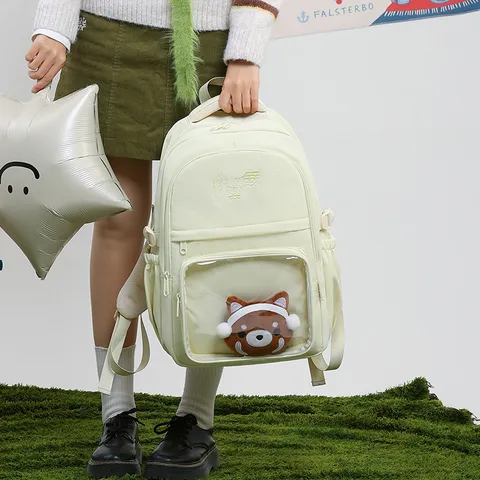 Mochila Ita de PU Japonesa Ventana Transparente Bolsa Escolar Gran Capacidad Casual Lindo Bolso para Mujeres