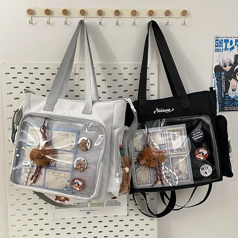 Bolso Ita Dulce Japonés Ventana de PVC Transparente Tote Bag Casual Nailon Gran Capacidad Bolso de Hombro de Mano Para Mujeres