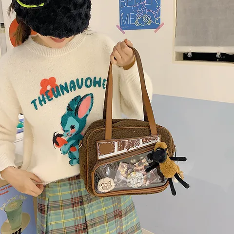 Original Y2K Anime It Bag Lindo Bolso de Hombro de Peluche Estilo Japonés Bolso Tote de Gran Capacidad para Mujeres