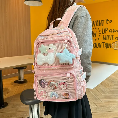 Mochila de Gran Capacidad para Estudiantes de Exposición ACG Japonesa Ventana Transparente Ita Bag Mochila Escolar de Nylon