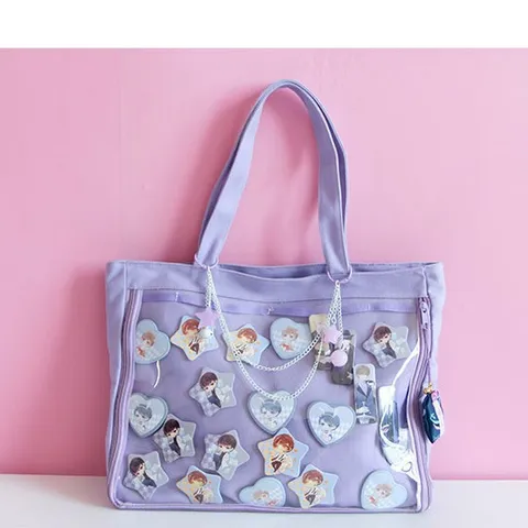 Bolso de Hombro Casual Lindo de Lona Japonesa Itabag con Ventana de PVC Transparente Bolso Ita para Mujer