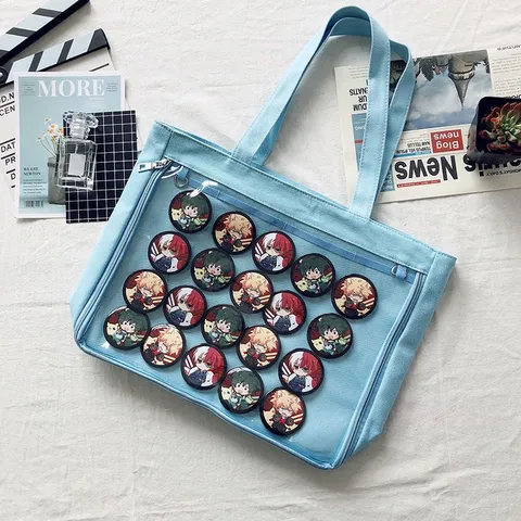 Bolso de Hombro Casual Lindo de Lona Japonesa Itabag con Ventana de PVC Transparente Bolso Ita para Mujer