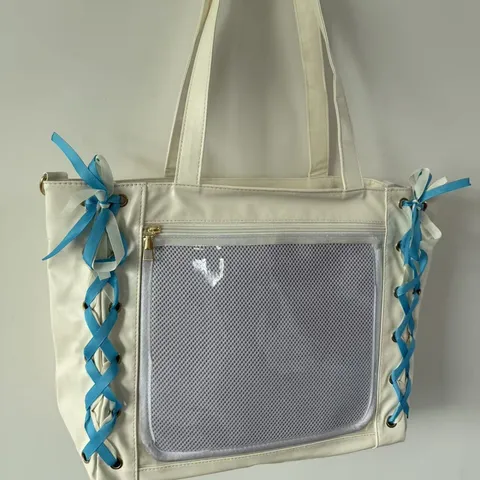 Bolso Tote de Gran Capacidad Estilo JK Japonés para Mujer de Cuero PU con Ventana Transparente Bolso de Hombro con Lazo Informal