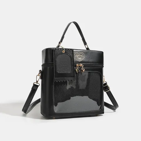 PU Leather Ita Bag Clear Window Backpack Casual School Commuter Handbag Doll Bag Convertible Shoulder Bag