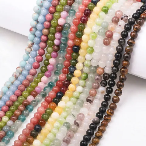 Perles Rondes Enfilées en Pierre Naturelle Fil de Perles Intercalaires Lisses pour Bracelet Collier Composants de Bijoux Fai da Te