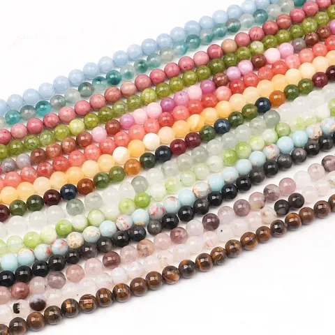 Perles Rondes Enfilées en Pierre Naturelle Fil de Perles Intercalaires Lisses pour Bracelet Collier Composants de Bijoux Fai da Te