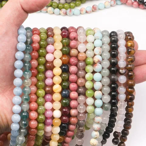 Natural Stone Round Loose Beads Smooth Spacer Beads Strand For DIY Bracelet Necklace Handmade Jewelry Making Components