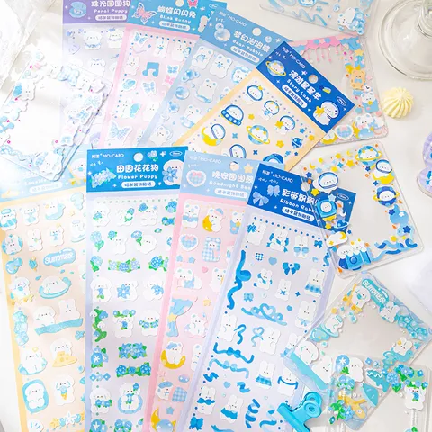 Mamo Guka Decorative Stickers Blue Series Cute Salt Style Cartoon Die Cut Hand Ledger Sticker Scrapbooking Craft DIY