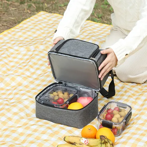 Double Layer Insulated Lunch Bag Portable Thermal Cooler Tote Bag Waterproof Picnic Food Storage Bag For Women Men Commute Travel