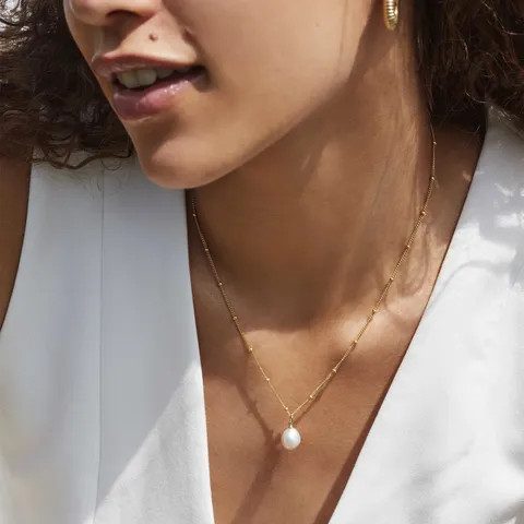 Elegant Alloy Beaded Chain Freshwater Pearl Pendant Necklace Geometric Baroque Teardrop Choker For Women Fashion Everyday Jewelry Gift