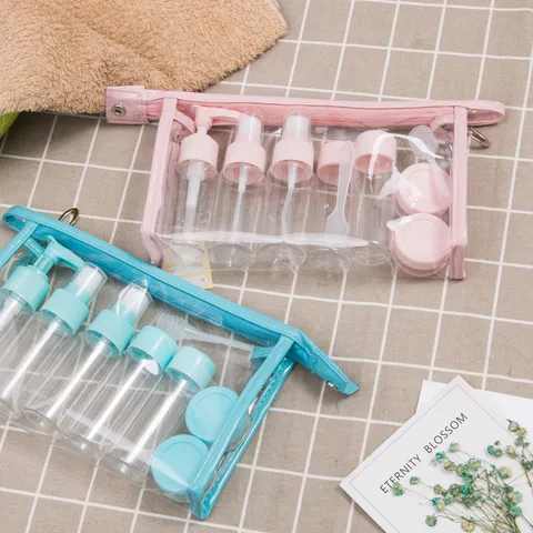 Travel Sub-Bottling Kit Portable Clear Plastic Refillable Cosmetic Containers Makeup Liquid Dispenser Bottles With Storage Bag