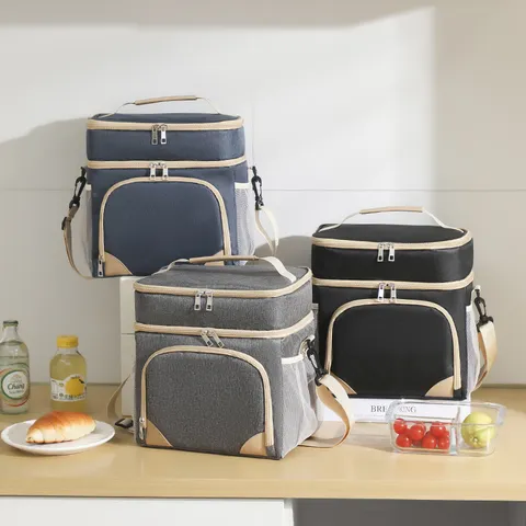 Multifunctional Double Layer Insulated Lunch Bag Waterproof Oxford Cloth Portable Thermal Picnic Bento Bag Travel Storage