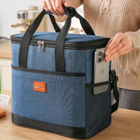 Gesoleerde Lunchtas Draagbare Thermische Koeltas Waterdichte Oxford Doek Crossbody Bento Box Tas Voor Reizen Picknick Werk