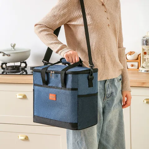 Gesoleerde Lunchtas Draagbare Thermische Koeltas Waterdichte Oxford Doek Crossbody Bento Box Tas Voor Reizen Picknick Werk