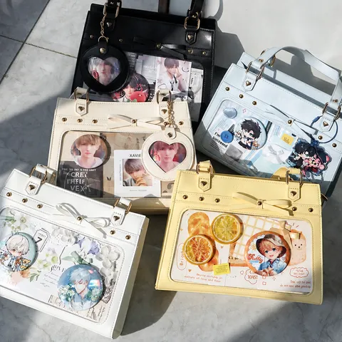 Women Transparent Ita Bag PU Leather Clear Window Crossbody Shoulder Bag Casual Sweet Style Tote Handbag