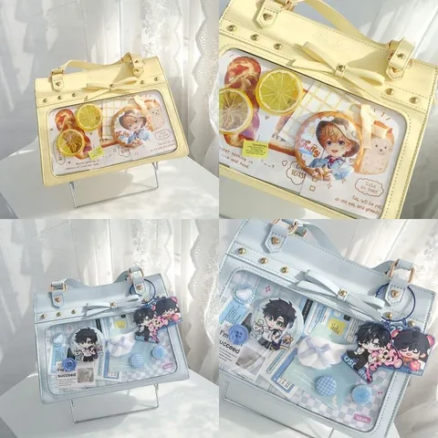 Women Transparent Ita Bag PU Leather Clear Window Crossbody Shoulder Bag Casual Sweet Style Tote Handbag