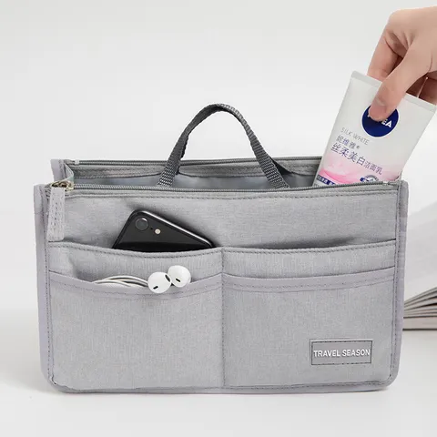 Double Zipper Travel Toiletry Makeup Bag Portable Foldable Multilayer Storage Pouch With Handle For Women
