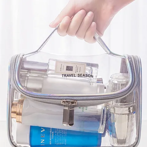Transparent Travel Toiletry Bag Waterproof Clear Makeup Pouch Portable Laser Cosmetic Organizer Bag For Women Men