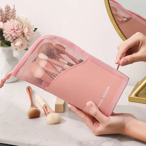 Portable Travel Toiletry Bag Clear Mesh Cosmetic Pouch Multifunctional Makeup Brush Organizer Handbag For Women